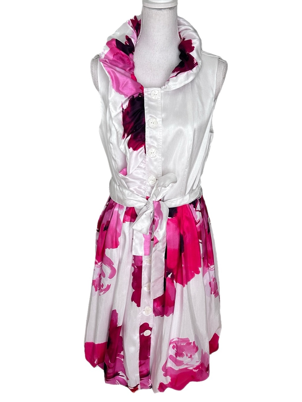 Samuel Dong Dress Ruffle Floral Party Wedding Spring Pink White Medium NEW